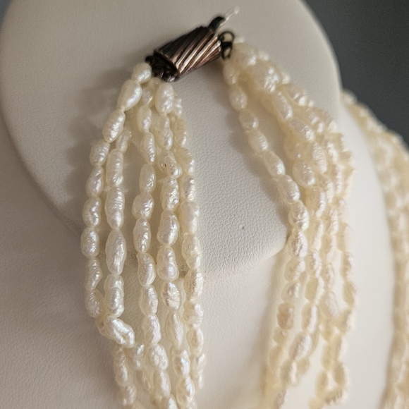 Vintage Pearl Necklace & Bracelet Set Multistrand Genuine Freshwater Rice Pearl - Picture 11 of 12